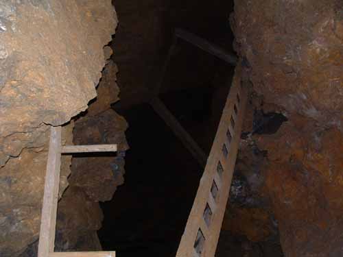 Looking up into stoped workings Looking up into stoped workings
